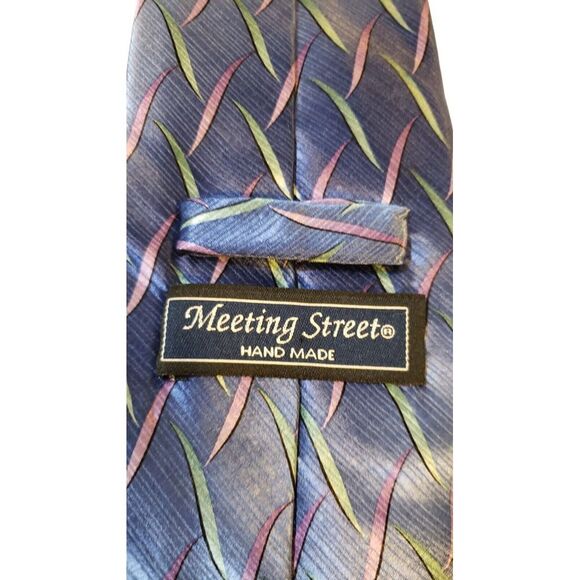 Meeting Street Blue Abstract Pattern Silk Classic Designer Tie Business Preppy - Picture 5 of 12